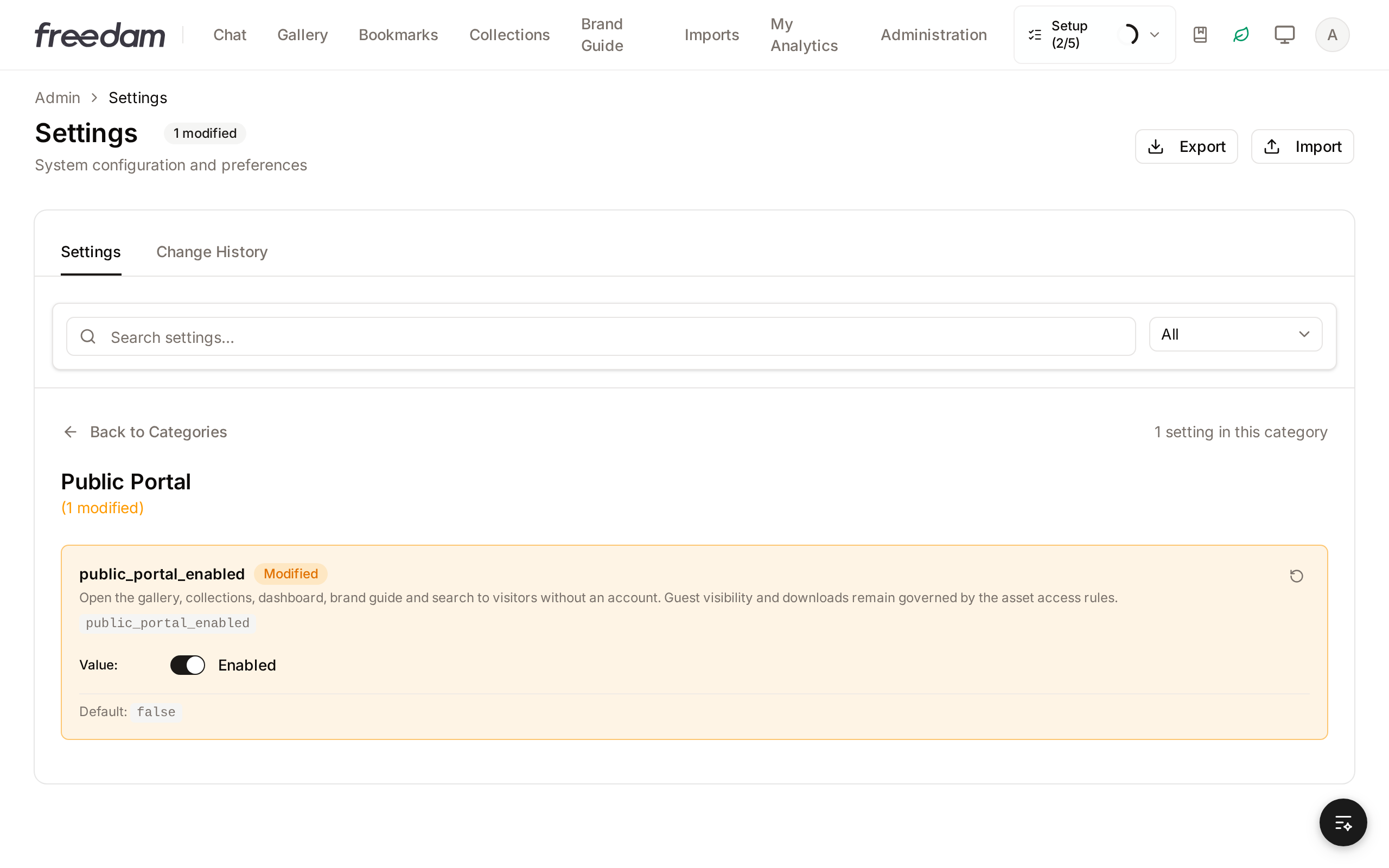 The Public Portal toggle in Administration settings