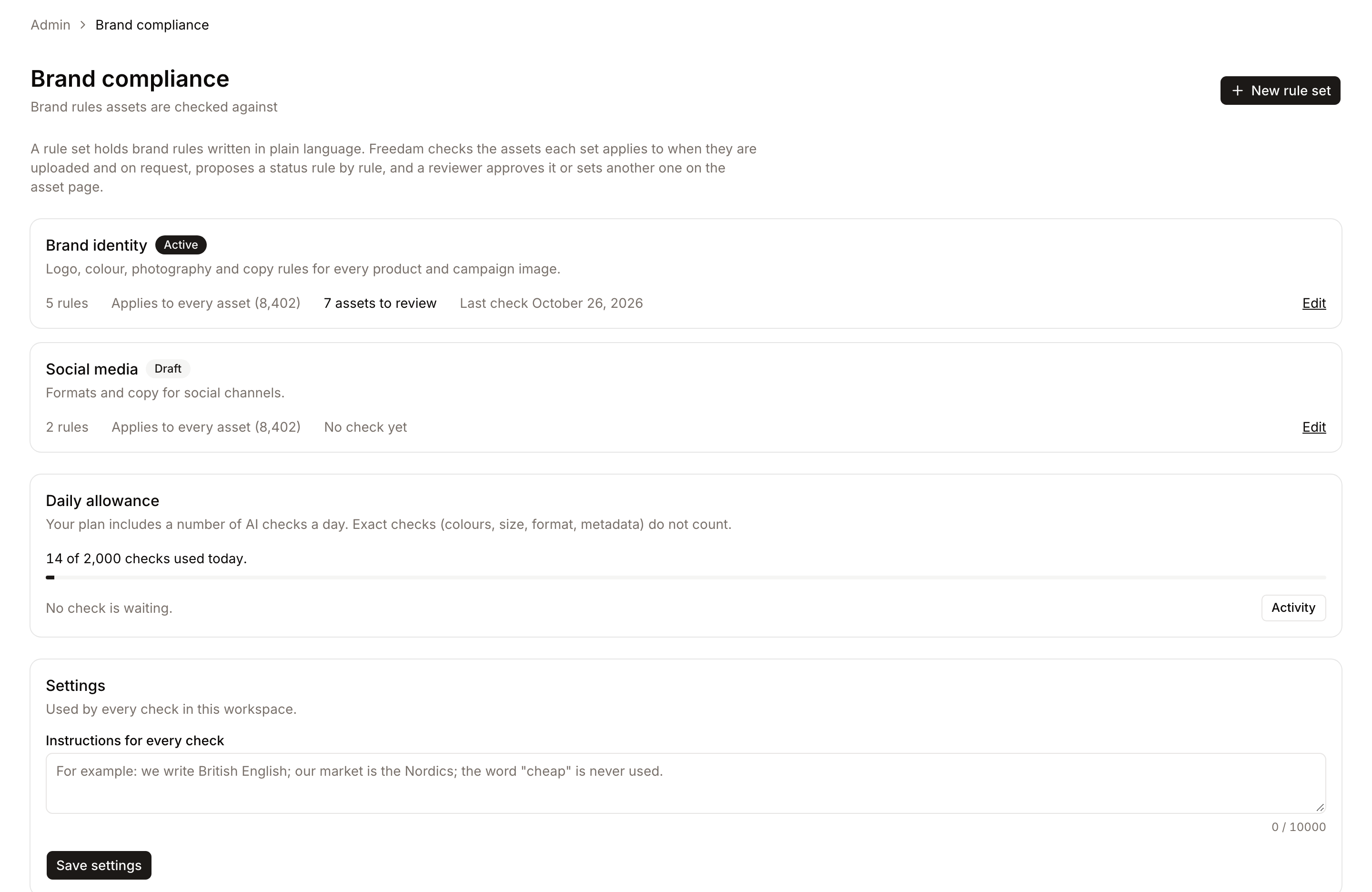 The Quality rule sets with brand and metadata sets in one list