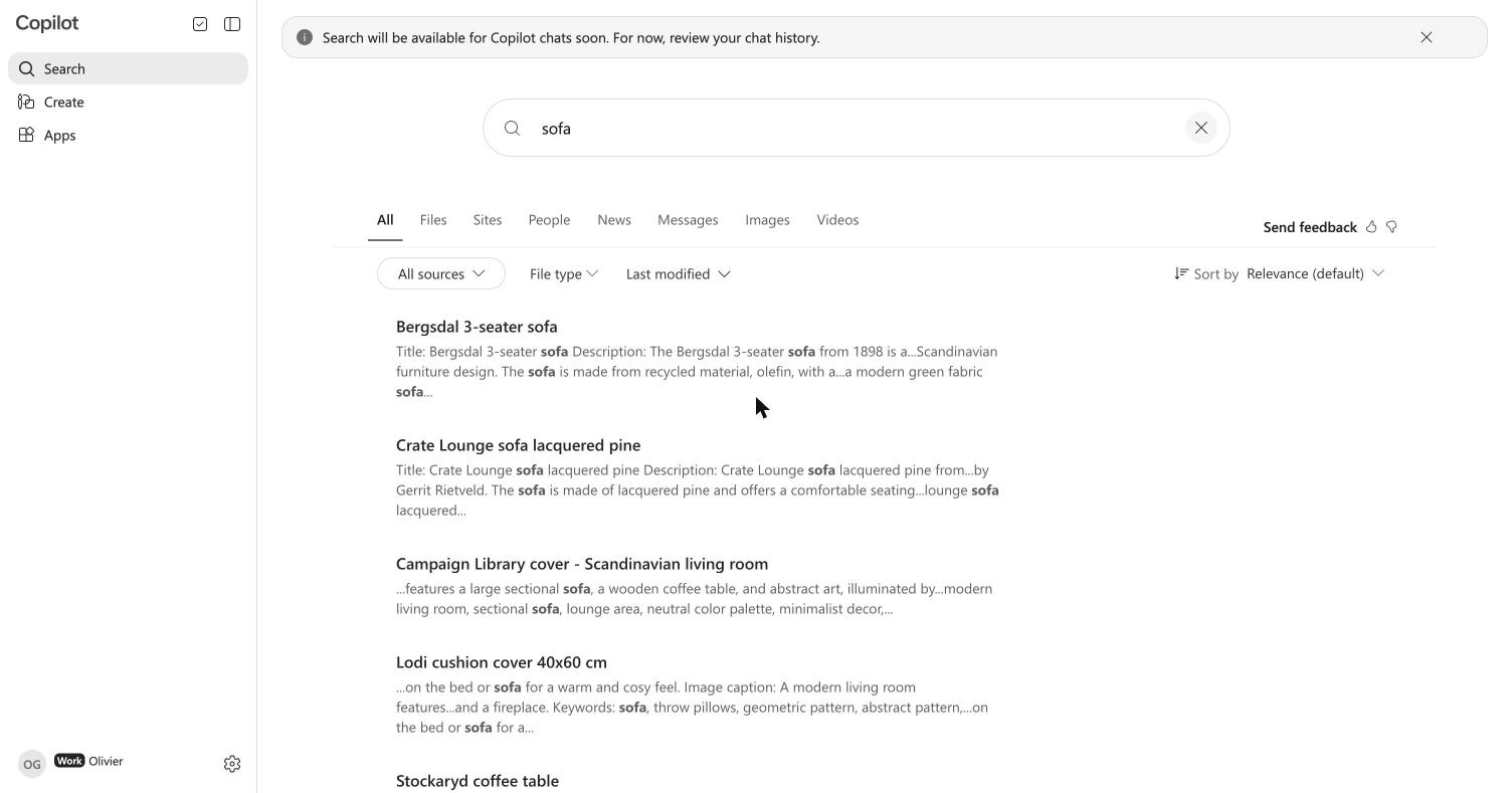 Microsoft Search listing images from the Freedam connection under All