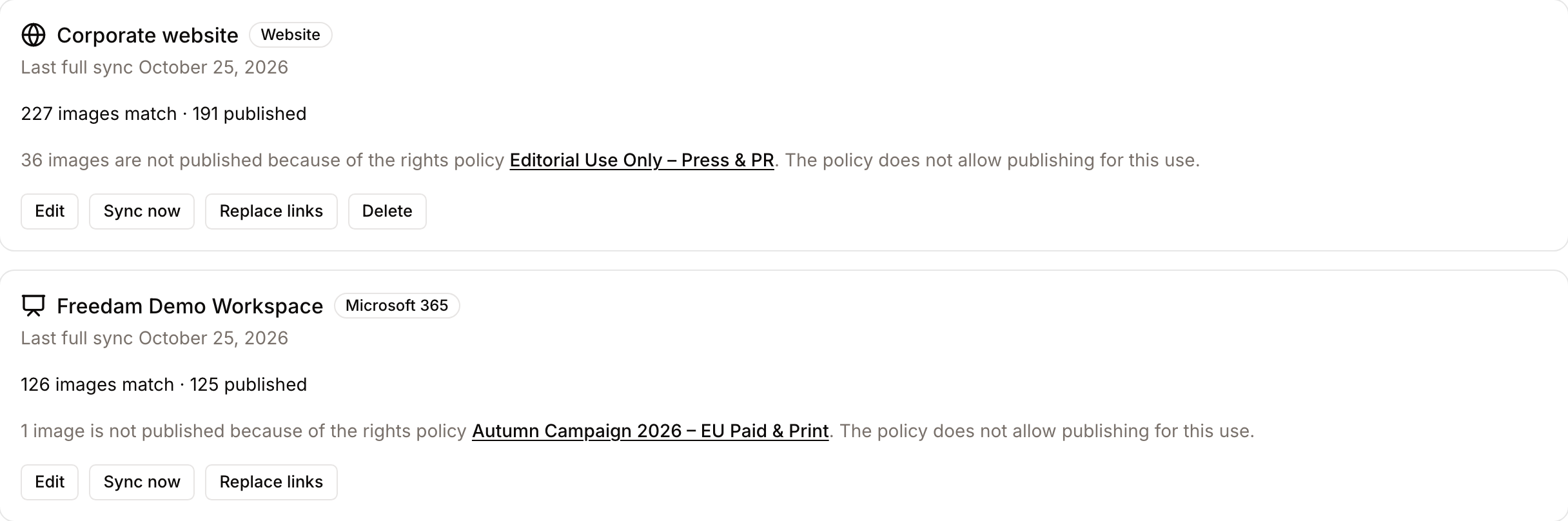 Publishing page listing the publication channels