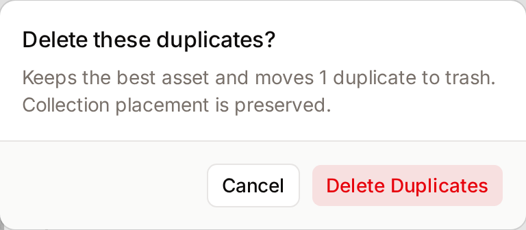 Delete duplicates confirmation