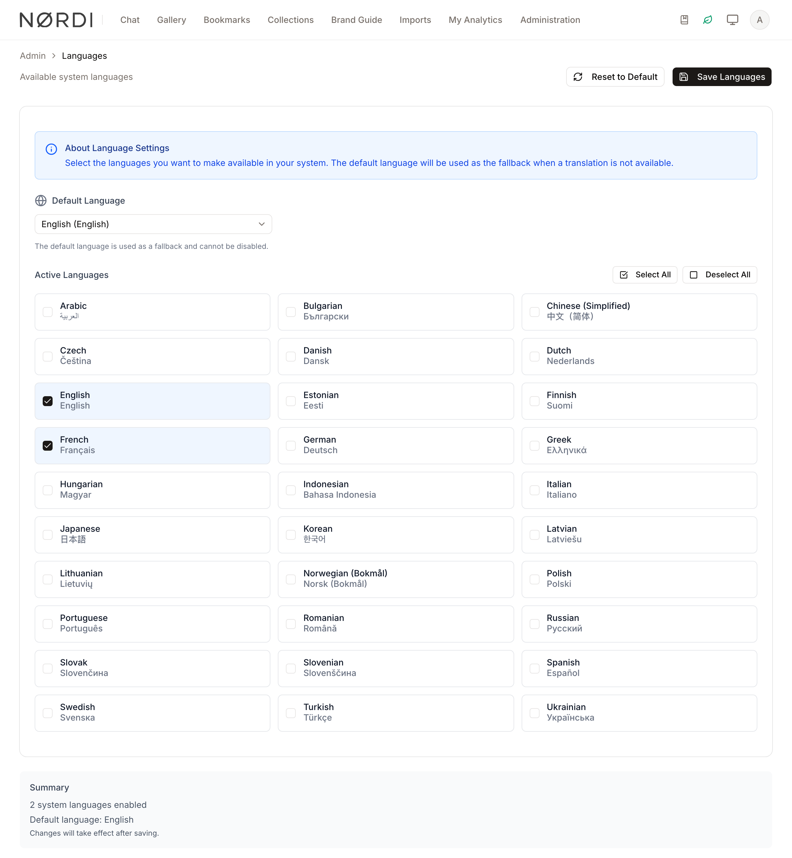 Languages overview
