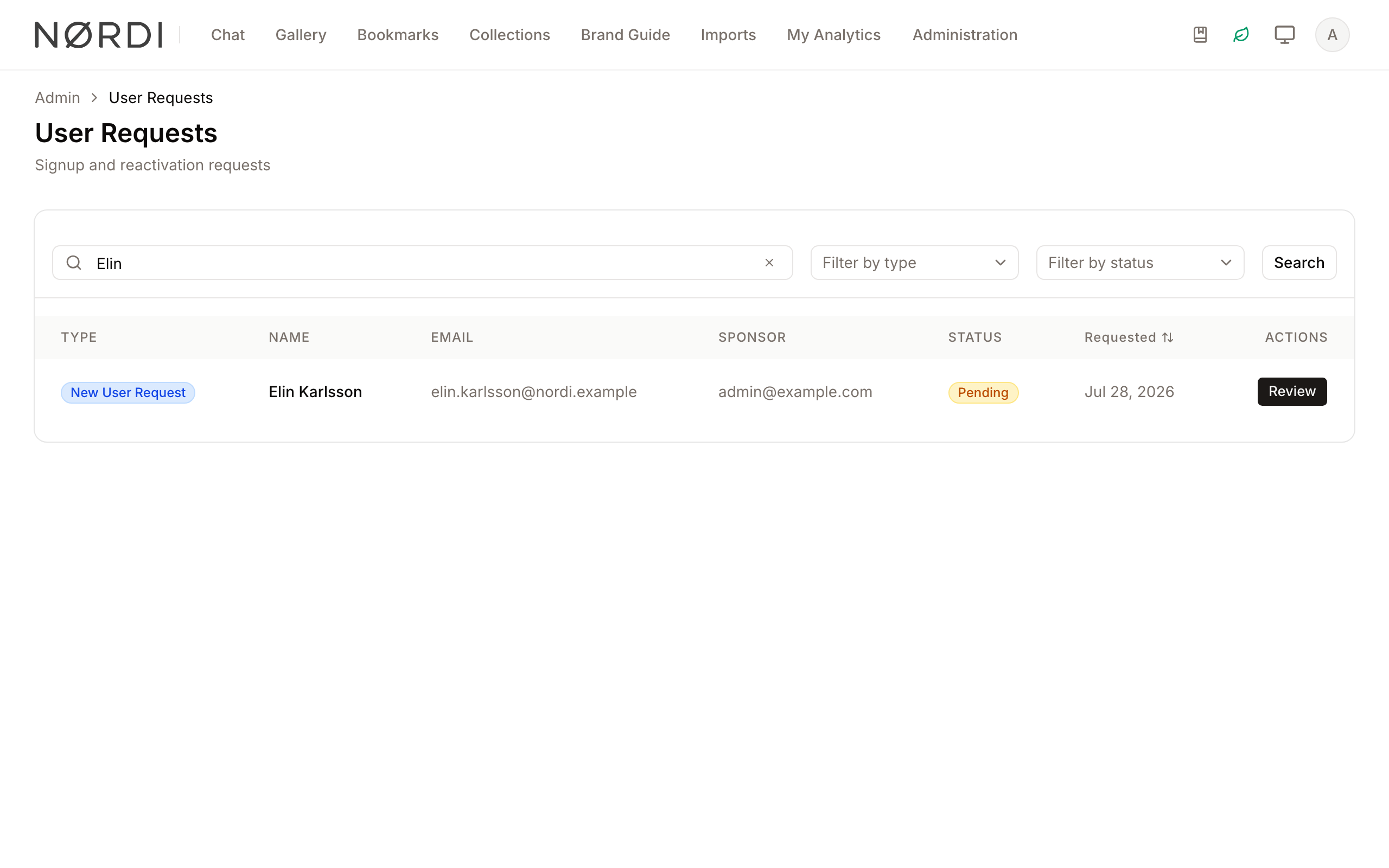 Search and Filter Bar