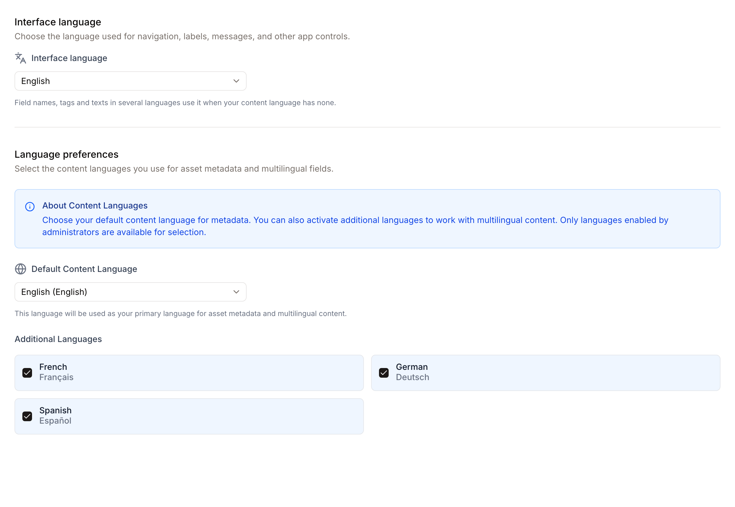 The Languages tab of your settings