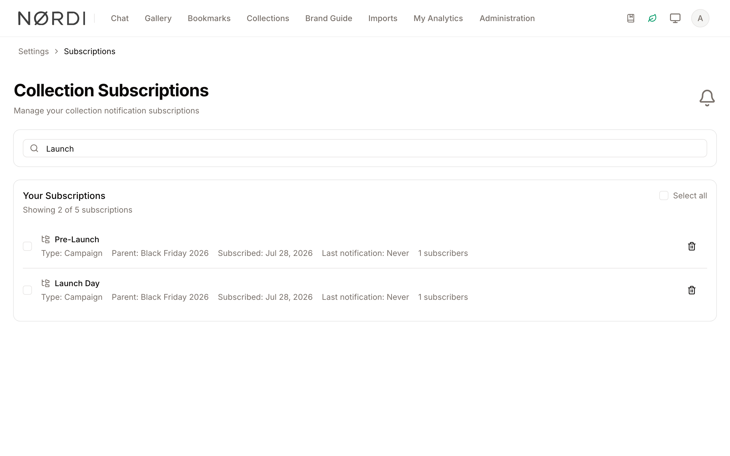 Searching for subscriptions