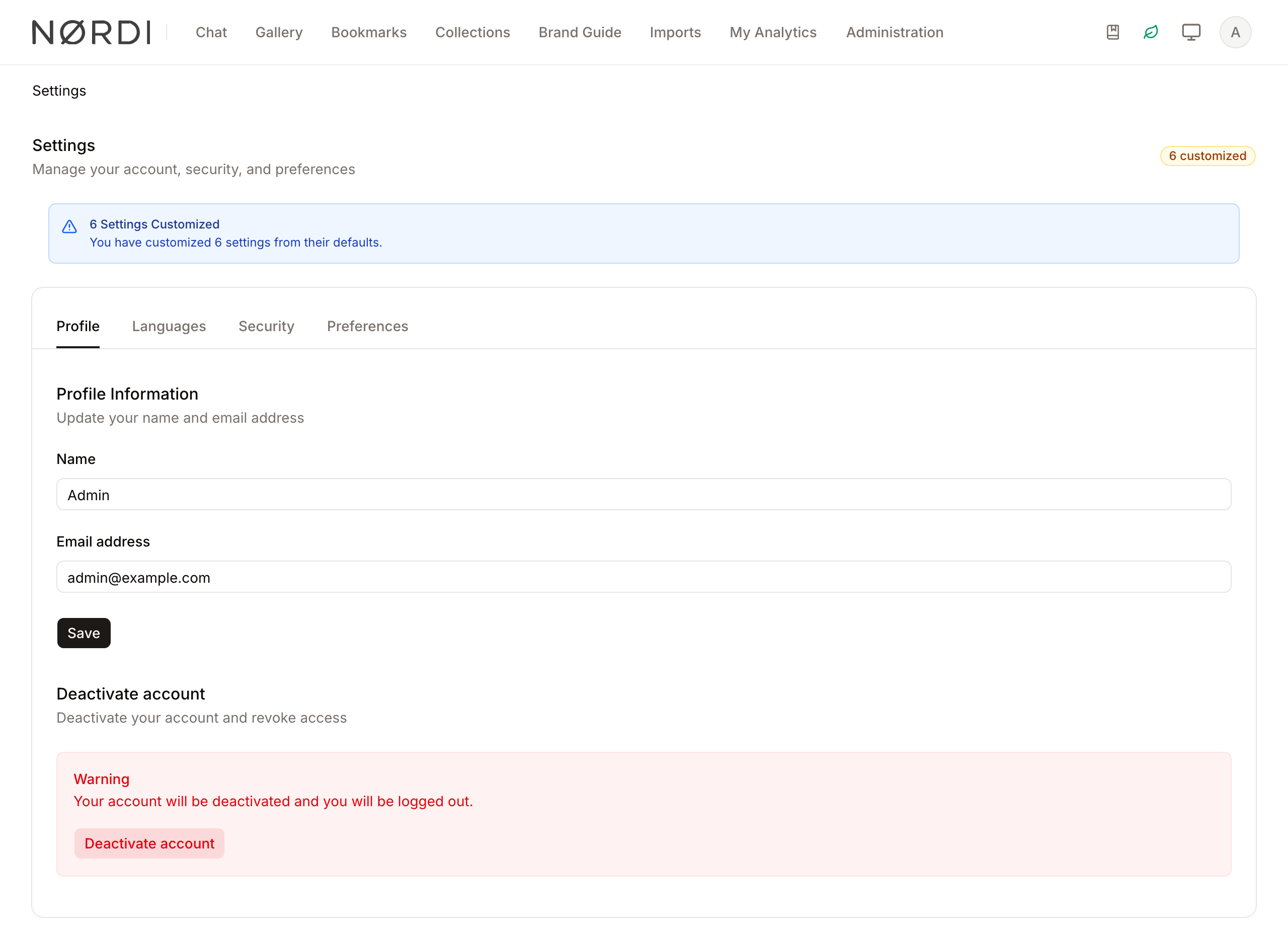 User Settings overview
