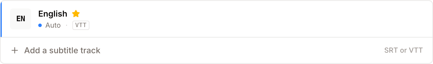 The subtitles dialog, listing an existing track and the upload form for adding another