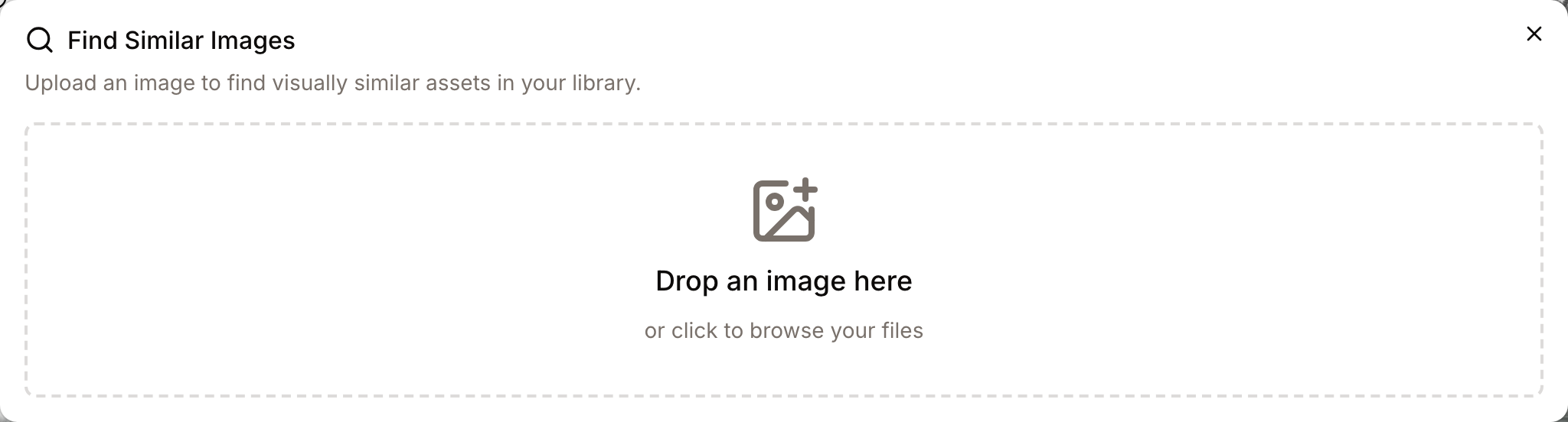 Visual search dialog open and ready for a reference image