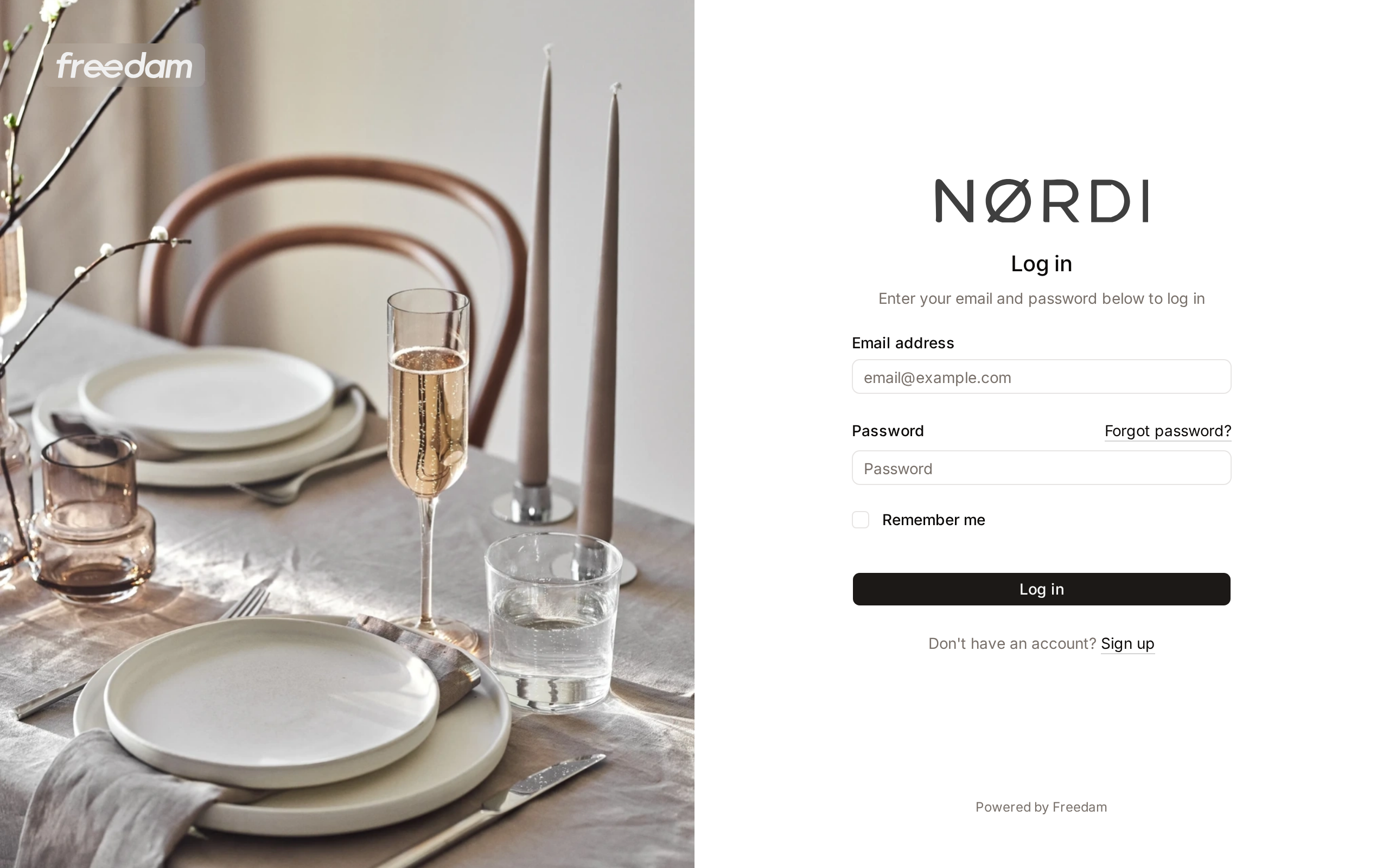 The Log in page with the email address and password fields and the Log in button