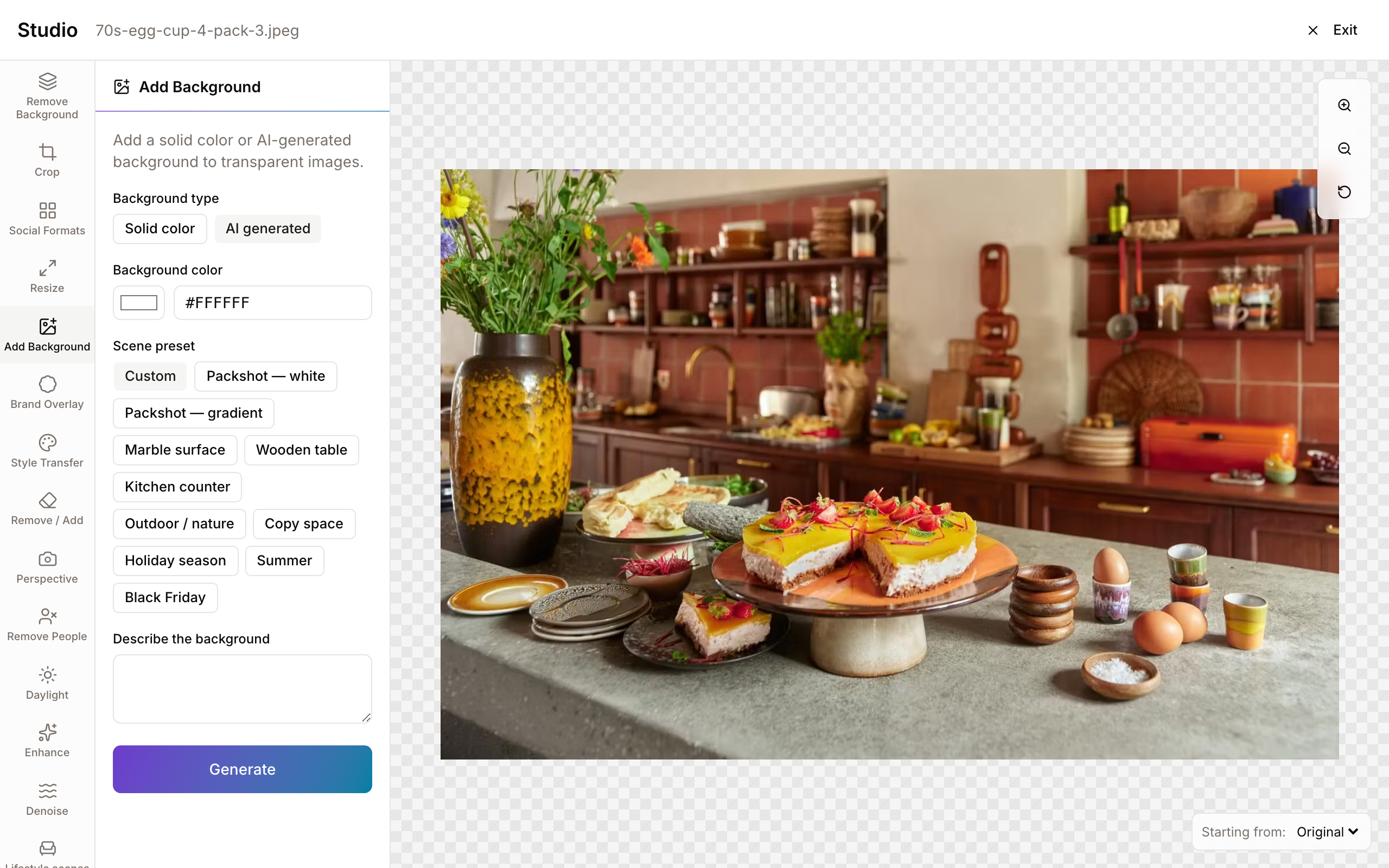 Add Background panel showing the scene preset picker