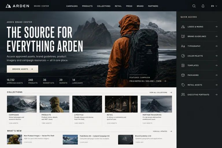 Arden brand center homepage, Field Notes 06