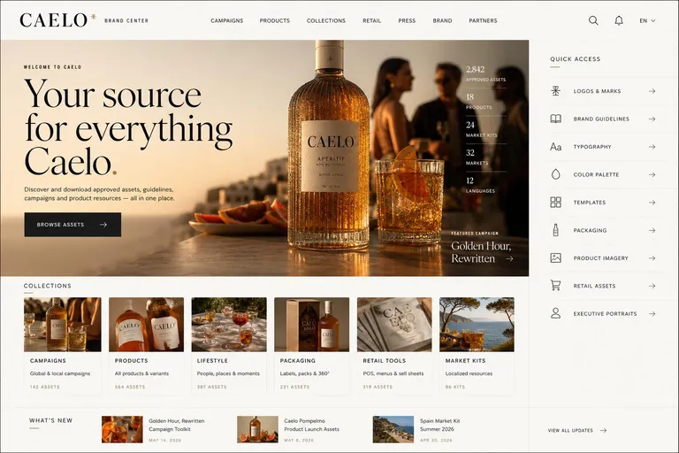 Caelo brand center homepage, Golden Hour, Rewritten