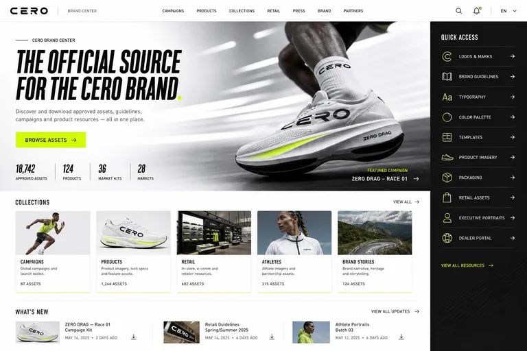 Cero brand center homepage, ZERO DRAG, Race 01
