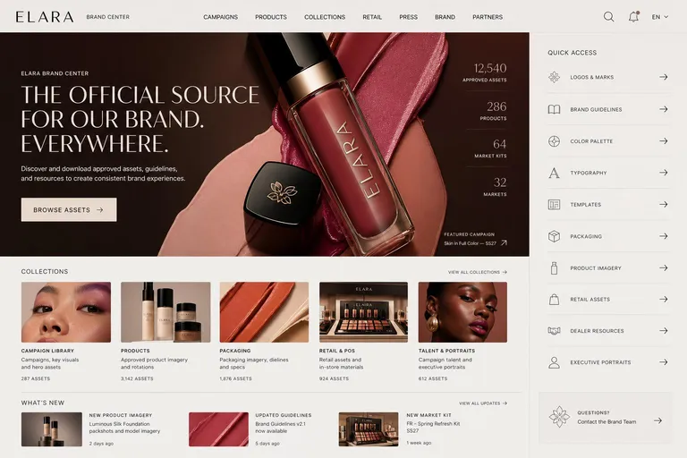 Elara brand center homepage, Skin in Full Color, SS27