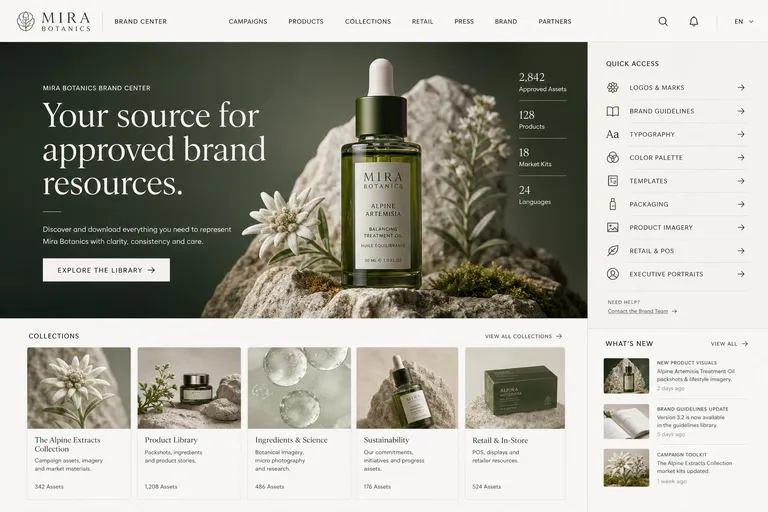 Mira Botanics brand center homepage, The Alpine Extracts Collection