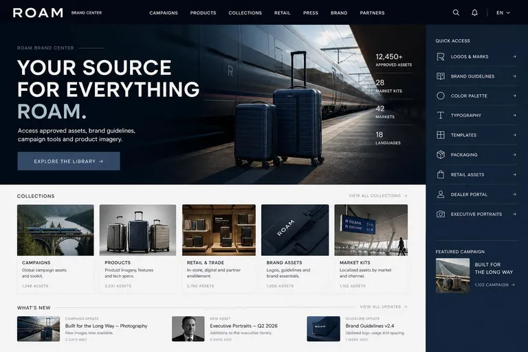 Roam brand center homepage, Built for the Long Way
