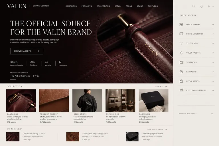Valen brand center homepage, The Art of Carrying, FW27