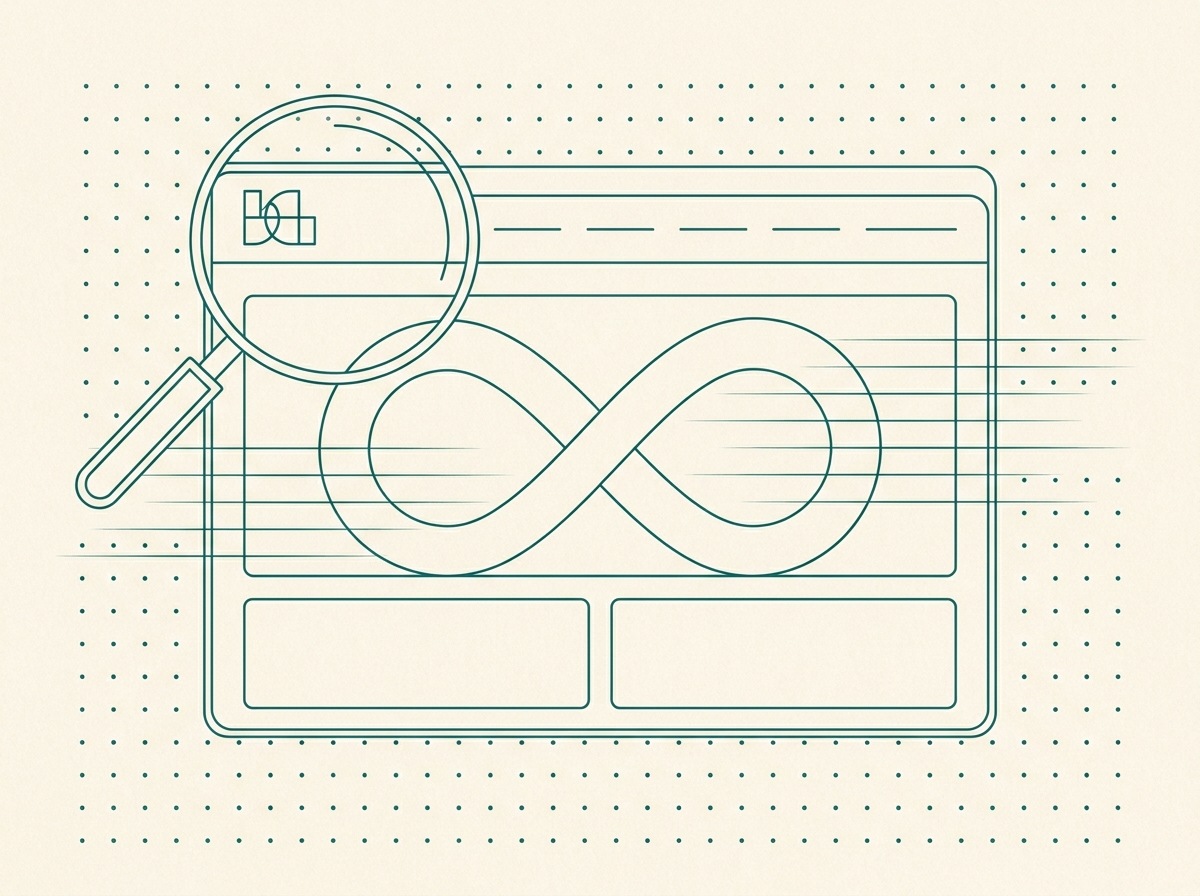 A browser window with a magnifier over its header